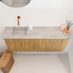 Mondiaz Joya DLux 100cm toiletmeubel ronding rechts oak met wastafel faye links zonder kraangat glace