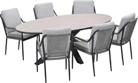 Garden Impressions Stevie tuinset 7-delig taupe - Tulli tuintafel 220x115xH75 cm - light teak vironwood