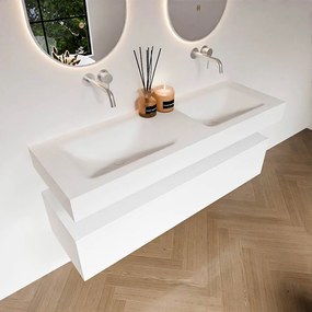 Zaro Alan badmeubel 140cm talc 1 lade met vrijhangende wastafel cloud dubbel zonder kraangat talc