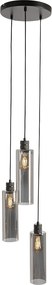 Moderne hanglamp zwart met smoke glas 3-lichts - Stavelot