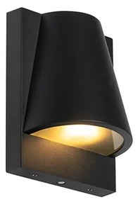 Buiten wandlamp met bewegingsmelder zwart IP44 met schemerschakelaar - Femke Industriele / Industrie / Industrial GU10 IP44 Buitenverlichting rond