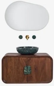 Hangend Badkamermeubelset 95x45 Cm Van Mangohout En Natuurlijke Kivalina-steen Ovaal Led En Anticondens 100x80 Cm Riben & Groen Marmer Uit Udaipur - D