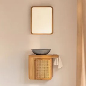 Georgy Teakhouten Wandmeubelset Voor In De Badkamer Teakhout & Rond Grijs Cement Ø40 Cm Tarsis & Rechthoekig Met Opbergruimte Hout 45x60 Cm Ian -