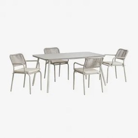 Rechthoekige Tafelset 160 X 90 Cm En 4 Stapelbare Aluminium Eetkamerstoelen Arhiza Groen – Khaki - Sklum