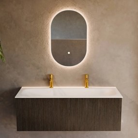 Mondiaz Kurve 120cm badmeubel shadow met 1 lade en wastafel big large midden 2 kraangaten