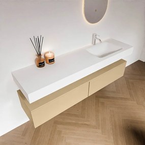 Zaro Alan badmeubel 170cm sand 2 lades met vrijhangende wastafel cloud rechts 1 kraangat talc