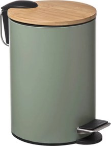 5Five pedaalemmer'Soft'kaki 3L - 24 cm - Kleine prullenbak met soft-close en bamboe deksel - Voor badkamer en toilet