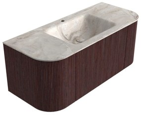 Mondiaz Kurve-dlux 110cm badmeubel ronding links/rechts ruby met 1 lade en 2 deuren en wastafel cloud midden 1 kraangat frappe