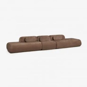 3-delige Modulaire Bank Met Dubbele Chaise Longue In Vacuüm Verpakte Chenille Merida Chenille Karamelbruin - Sklum