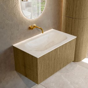 Mondiaz Kurve-dlux 80cm badmeubel dusk met 1 lade en wastafel big small midden zonder kraangat ostra