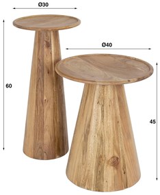Ronde Bijzettafelset Massief Acacia - 30 X 30cm.