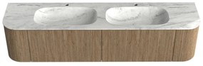 Mondiaz Kurve-dlux 190cm badmeubel ronding links/rechts dusk met 2 lades en deuren en wastafel stor small dubbel 2 kraangaten opalo