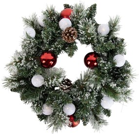 Kerst krans wit met rood 45cm incl. LED met timer - Jack