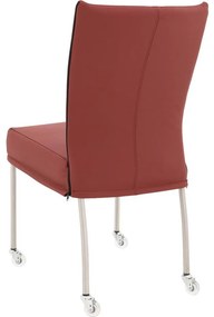 Goossens Eetkamerstoel Funk RVS Poten rood leer leuning en met wielenTransparant skater wiel met rvs kap, modern design