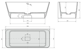 Polysan Skylla halfvrijstaand bad grijs mat mineraalmarmer 170x75cm