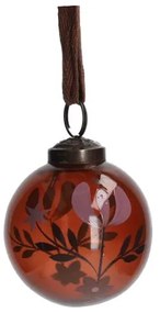 Kerstbal, beschilderd, glas, roze bloemen en hartjes,Ø7 cm