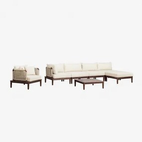 Tuinset Met 4-delige Modulaire Hoekbank, Salontafel, Poef En Fauteuil Van Acacia Giulia Donker Acaciabruin - Sklum