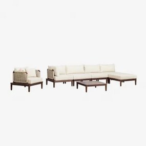 Tuinset Met 4-delige Modulaire Hoekbank, Salontafel, Poef En Fauteuil Van Acaciahout Giulia Donker Acaciabruin - Sklum