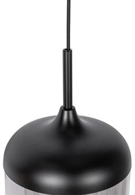 Eettafel / Eetkamer Design hanglamp zwart met goud en smoke glas 3-lichts - Kyan Design E27 Binnenverlichting Lamp