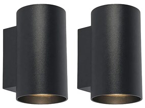 Set van 2 Moderne wandlampen zwart rond 2-lichts - Sandy Design, Modern GU10 Binnenverlichting Lamp
