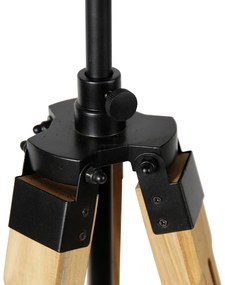 Industriële tripod vloerlamp zwart met hout - Mangoes
