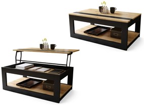 LUSSO Artisan Eik/Zwart mat - MODERNE SALONTAFEL MET VERHOOGD BLAD + OPBERGRUIMTE + SCHAP (OP WIELEN!)