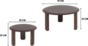 Set Van Twee Ronde Salontafels Bruin - 70 X 70cm.