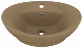 vidaXL Wastafel met overloop ovaal 58,5x39 cm keramiek matcrème