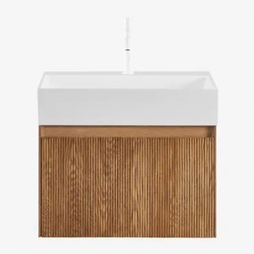 Conjunto Vaniteitmeubel Zwevend Van Hout Met Geïntegreerde Wastafel Aldeia Spiegelloze & Ash Brown & Wit ↑20 Cm Met Aftapkraan Zonder Overloop Orveta