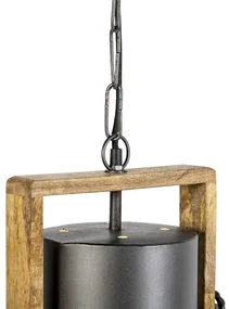 Eettafel / Eetkamer Industriele hanglamp antraciet met mango hout - Mangoes Industriele / Industrie / Industrial E27 rond Binnenverlichting Lamp