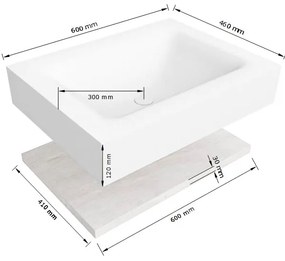 Zaro Alan badmeubel 60cm met planchet washed oak en vrijhangende wastafel cloud midden zonder kraangat urban
