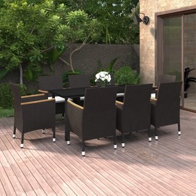 vidaXL 9-delige Tuinset met kussens poly rattan en glas