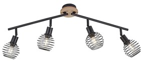 Design plafondSpot / Opbouwspot / Plafondspot zwart met hout 4-lichts - Winsten Industriele / Industrie / Industrial E14 Binnenverlichting Lamp