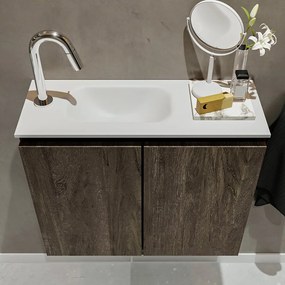 Mondiaz Ture 60cm toiletmeubel dark brown met wastafel talc links 1 kraangat