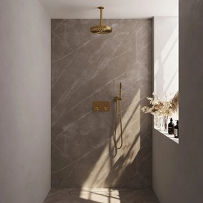 Brauer Stripe inbouw regendouche met 25cm hoofddouche, plafondarm en staafhanddouche set 27 messing geborsteld PVD