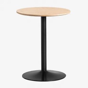 Ronde Eettafel Van Mdf En Ijzer Yvetta Ø60 Cm & Zwart & Eikenhout - Sklum