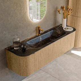 Mondiaz Kurve-dlux 160cm badmeubel ronding links/rechts oak met 1 lade en 2 deuren en wastafel big medium midden 1 kraangat lava