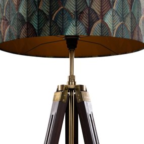 Vloerlamp messing tripod met velours lampenkap blad dessin met gouden binnenkant - Cortin Klassiek / Antiek, Landelijk E27 rond Binnenverlichting Lamp