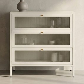 Kare Design Naxos Klepdeuren Kast Off White Met Ribbelglas - 85x35x80cm.
