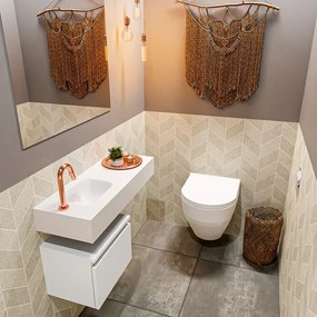 Mondiaz Andor toiletmeubel 40cm mat wit met witte wastafel 80cm links met kraangat