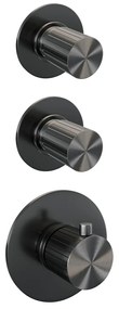 Brauer Stripe inbouw regendouche met 25cm hoofddouche, rechte muurarm, staafhanddouche en glijstang set 7 gunmetal geborsteld PVD
