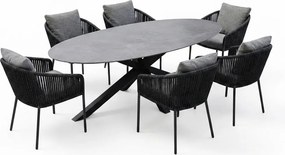Puccini Brightling dining tuinset 220x120xH75 cm 7 delig antraciet keramiek