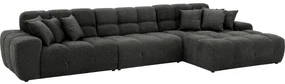 Goossens Excellent Bank Kubus - 30 X 30 Cm Stiksel zwart, stof, 1,5-zits, modern design met chaise longue rechts