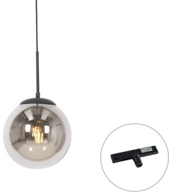 Art Deco hanglamp zwart met smoke glas incl. rail adapter 1-fase - Slimline Flore Art Deco E27 bol / globe / rond Binnenverlichting Lamp