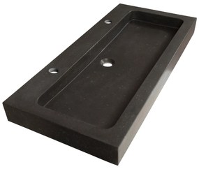 Sanituba Black Spirit wastafel basalt met twee kraangaten 100cm