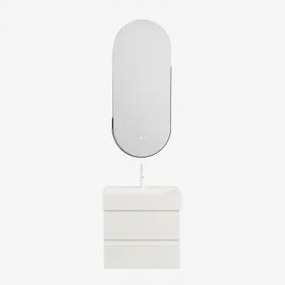 Badkamermeubelset Van Hout En Essenhoutfineer Met Geïntegreerde Wastafel Ona Wit & Oval Led And Antifog Black 45x105 Cm Vacson & Wit - Sklum
