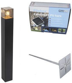 Buitenlamp zwart met smoke glas met grondpin en kabelmof 70cm IP44 - Denmark Modern E27 IP44 Buitenverlichting