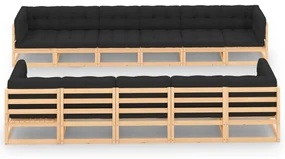 vidaXL 11-delige Loungeset met antracietkleurige kussens grenenhout