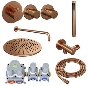 Brauer Copper Edition complete inbouw regendouche met staafhanddouche, gebogen wandarm en hoofddouche 30cm set 4 koper geborsteld PVD