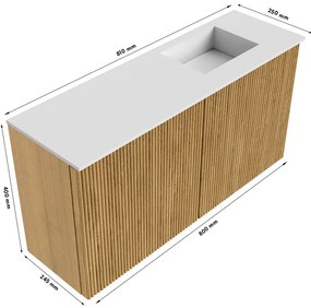 Mondiaz Joya DLux 80cm toiletmeubel oak met wastafel faye rechts zonder kraangat opalo